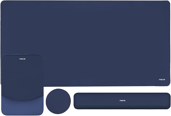 MOSISO Keyboard Mouse Pad Set, Large Gaming Mouse Pad&Keyboard Wrist Rest | Rectangular Mousepad with Wrist Rest&Coaster, Ergonomic Non-Slip&Easy Typing Pad with Curved Silicone Lining, Navy Blue by MOSISO