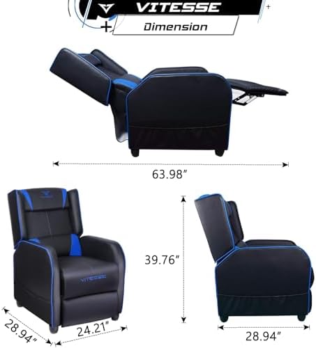 VITESSE VIT Gaming Recliner Chair Racing Style Single PU Leather Sofa Modern Living Room Recliners Ergonomic Comfortable Home Theater Seating, Blue. - Image 2