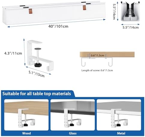 Zilink Large Cable Management Under Desk 40" No Drill Desk Cable Management Clamp/Screw Mount Fabric Cable Tray Sturdy Waterproof Cable Organizer for Office, Home, White - Image 5