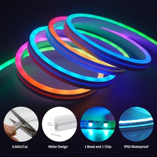Neon Rope Light, 6.56FT RGB LED Strip Light APP Control, Button Control, 5V Musci Sync Color Changing Rope Light, IP65 Waterproof LED Light for Bedroom Living, Party, Christmas Decoration - Image 5