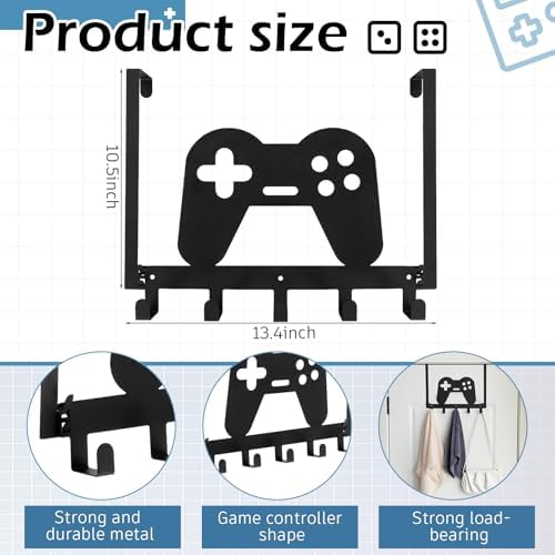 Reallnaive Over the Door Hooks Gamepad Towel Rack, 5 Hooks Metal - Image 2