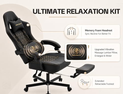 Office Desk Computer Gaming Chair for Adults, Ergonomic High Back Gamer Chair with Massage and Pocket Spring Cushion, Swivel Comfy Video Game Chairs with Footrest and Lumbar Support (Pro Black) - Image 6
