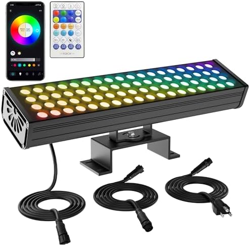 Smart Color Changing Flood Lights Outdoor 360W LED Wall Washer – WiFi App, Voice & Remote Controlled, 2700K-6500K Tunable White, 16M Colors, Linkable Landscape Security Lights (Black) by ProfessionalRGBWLEDSupplier
