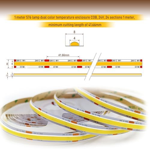 Pandery COB LED Strip Light,CCT Dimmable Strips Light,2700K-6500K,65ft/20m,8mm Wide,CRI90+ 24V LED Strips Kit with Bluetooth APP Control/Music Mode,for Bedroom,Kitchen,DIY Lighting - Image 2
