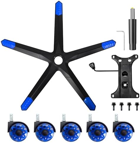 Frassie Nylon Gaming Chair Base Replacement Set with Bottom Plate Mechanism Gas Cylinder, 5 Dual Rubber Wheels (Blue) - Image 7