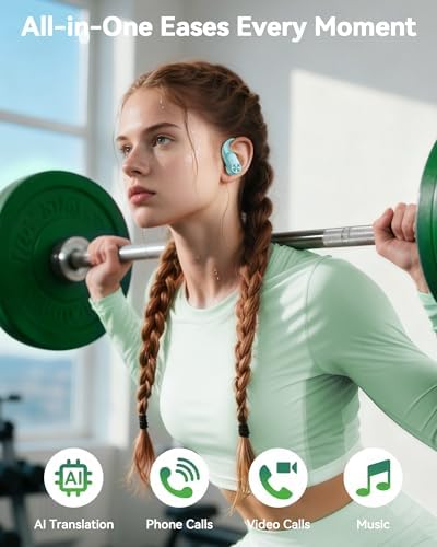 PocBuds Bluetooth Headphones Wireless Earbuds 80hrs Playtime Wireless Charging Case Digital Display Sport Ear buds with Earhook Deep Bass IPX7 Waterproof Over-Ear Earphones for Phone Laptop Mint Green - Image 6