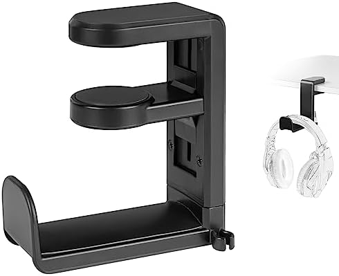 GEEKRIA Under Desk Headphone Stand, 360° Rotating Gaming Headset Hook Mount, Adjustable Headphone Holder Compatible with Bose Sony AKG JBL Sennheiser B&O (Black) by GEEKRIA