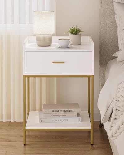 Masupu Nightstand, 3-Tier Modern Bedside Night Stand with Storage Drawer and Shelf, Large End Side Table for Bedroom, Living Room, White - Image 5