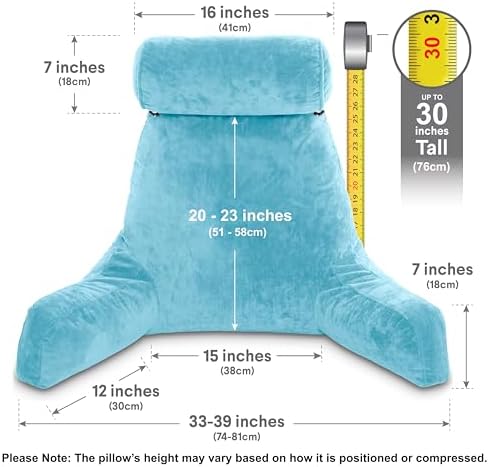 Husband Pillow XXL The Original for Adults - 30" Tall Backrest for Sitting Up in Bed - Firm Support Reading, Bed Rest Pillow for Adult, Neck Roll, Removable Cover - TV - Carolina Blue - Image 3