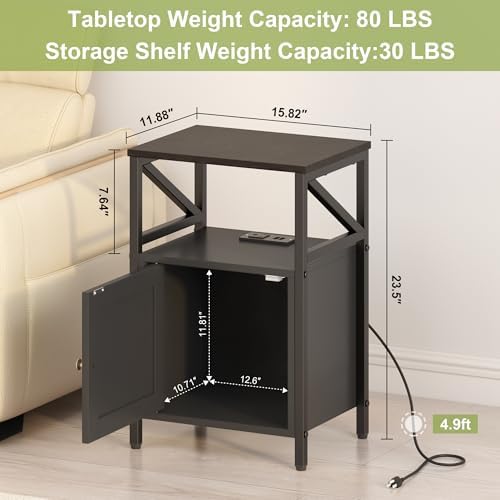 Side Table With Charging Station - Bedside Tables for Small Spaces Black - Image 3
