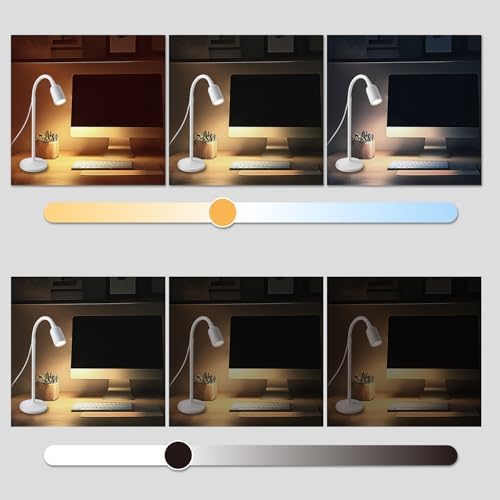DAMI Dimmable LED Desk Lamp USB Powered, 3 Color Modes Flexible Gooseneck Reading Light, Eye-Caring Small Table Lamp for Home Office Study Bedroom Dorm Bedside - White - Image 3