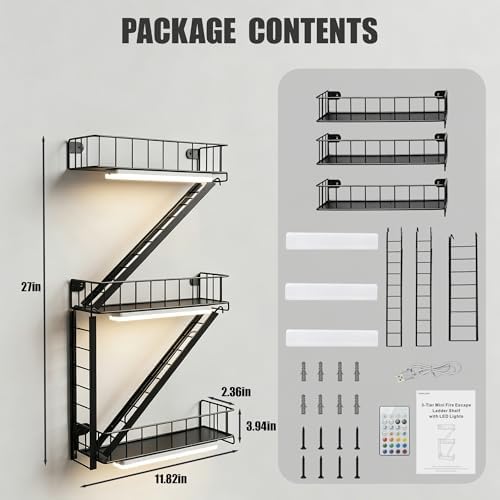 Fire Escape Wall Shelf, Iron Fire Escape Shelf with 15 Colors LED Light - Image 2
