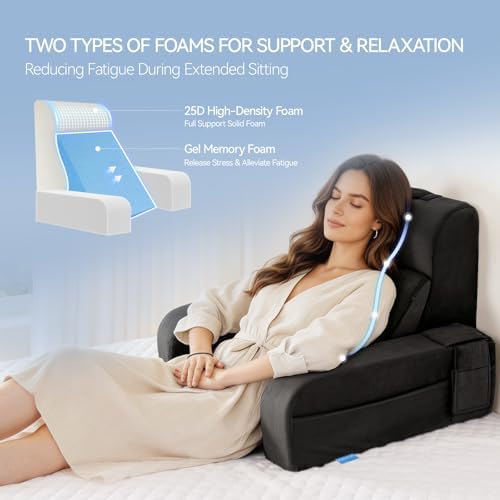 Kayfia Reading Pillow, Gel Memory Foam Back Rest Pillow, 19", Black - Image 3