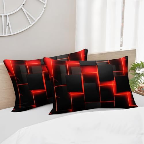 HOSIMA Red Black Geometric Queen Bedding Sets,1 Fitted Sheet+2 Pillowcases. - Image 7