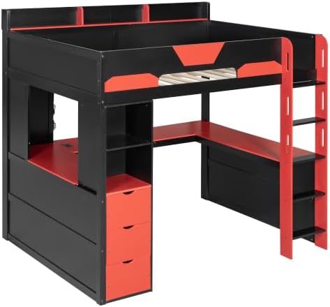 Merax Full Size Wood Gaming Loft Bed with U-Shaped Desk, Lights & USB Ports - Image 6