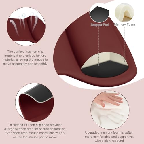 MOSISO Wrist Rest Support for Mouse Pad & Keyboard Set, Wine Red - Image 2