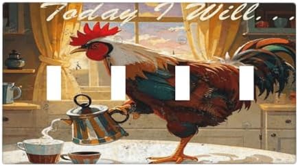 Decorative Switch Plate Covers Vintage Funny Chicken Rooster 4 Gang Light Switch Cover Plate Quad Toggle Wall Plate 4 Hole Electrical Switchplatedimmer Faceplate for Kitchen Decor by JOOJIAO