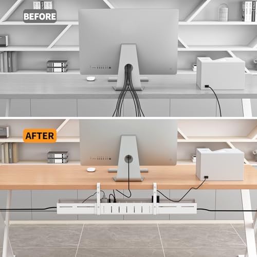 Under Desk Cable Management Tray, Expandable Length 25.2"-38.6",No Drill No Damage to Desk,Cable Tray with Clamp for with Wire Management,for Cord Organizer for Home Office Standing Desk, White - Image 7
