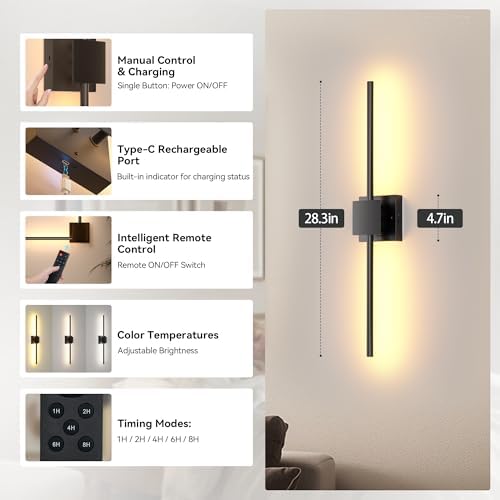 Torchlet Battery Operated Wall Sconces Set of 2, Rechargeable Wall Lights - Image 4