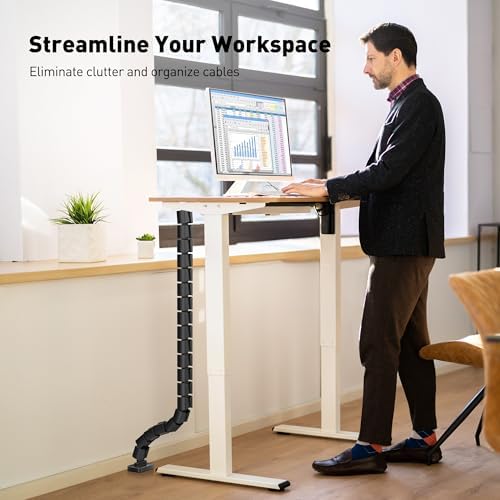 Heavy Duty Screw-in Cable Management Spine, 4-Channel Under Desk Vertebrae Cord Organizer for Wood & Laminate Standing Desks, Adjustable Floor-to-Desktop Wire Raceway with Weighted Base - Image 6