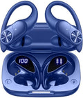 PocBuds Bluetooth Headphones Wireless Earbuds 80hrs Playtime Wireless Charging Case Digital Display Sports Ear Buds with Earhook Deep Bass IPX7 Waterproof Over-Ear Earphones for TV Phone Laptop Navy by PocBuds