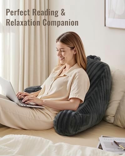 Blissful Diary Reading Pillow for Sitting in Bed, Large Flannel Back Pillow Bed Sitting Up for Adult & Children, Backrest Cushion for Sit Up in Couch or Floor, Dorm Essentials, Dark Gray - Image 7