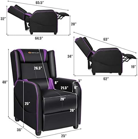 POWERSTONE Gaming Recliner Chair, Reclining Gaming Chairs for Adults Ergonomic Leather Sofa with Footrest Lumbar Support Headrest and Side Pouch for Living Room Home Theater, Purple - Image 3