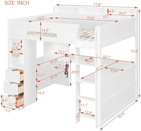 Merax Full Size Wood Gaming Loft Bed with U-Shaped Desk, Lights & USB Ports - Image 2