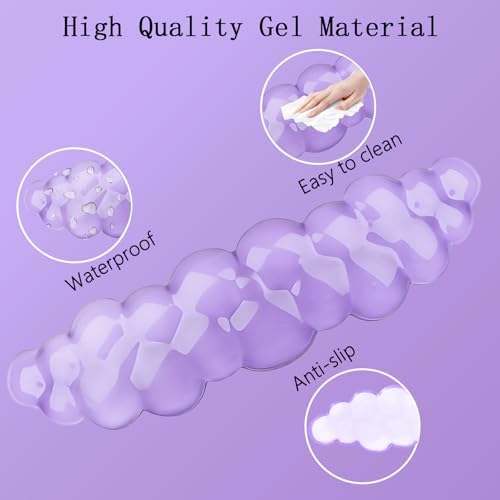 Gel Cloud Wrist Rest Keyboard Clear Purple Mouse Pad with Wrist Rest Set 3PCS Ergonomic Cool Keyboard Wrist Pad Cute Acrylic Coaster Non-Slip Base Cute Transparent Mouse Wrist Pad Support for Computer - Image 4