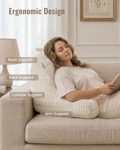 Blissful Diary Reading Pillow, Large Backrest Pillow with Shredded Memory Foam for Adult & Children, Designed for Bed and Couch Sitting Up, Includes Arms, Pockets and Washable Cover, Off White - Image 2