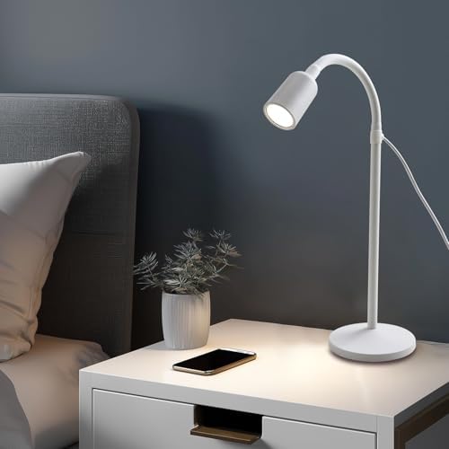 DAMI Dimmable LED Desk Lamp USB Powered, 3 Color Modes Flexible Gooseneck Reading Light, Eye-Caring Small Table Lamp for Home Office Study Bedroom Dorm Bedside - White - Image 2