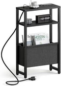 Narrow Side Table with Charging Station, Slim End Table with Magazine Rack, Bedside Table for Small Spaces, 3 Tier Sofa Couch Table Nightstand for Living Room, Bedroom, Black LET503BE by IRCPEN