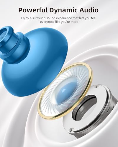 PocBuds Bluetooth Headphones Wireless Earbuds 80hrs Playtime Wireless Charging Case Digital Display Sports Ear Buds with Earhook Deep Bass IPX7 Waterproof Over-Ear Earphones for TV Phone Laptop Blue - Image 5