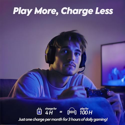 NUBWO Wireless Gaming Headset with Mic for Ps5 Ps4 PC, Zero Interference, 100-Hour Battery All-Day Play, 23ms Sync​ for Fortnite & Call of Duty/FPS Gamers, Triple Mode All Devices Compatible - Purple - Image 6