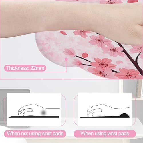 Cherry Blossom Pink Flower Mouse Pad with Wrist Rest Set, 3-in-1 Wrist Support Mousepad Set, Gaming Mat Pad with Anti-Skid Base,Ergonomic Memory Foam Mouse Pad Set for Women, Office, Typing, Gaming - Image 2
