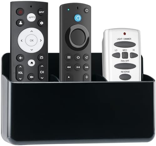 3 Slot Wall Mounted Remote Control Holder, Black by VACONICO