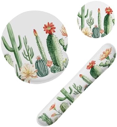 Cactus Succulent Greenery Flower Keyboard Wrist Rest Pad and Mouse Pad Wrist Support Set,3-in-1 Ergonomic Mouse Pad with Non-Slip Rubber Base for Home Office Game Computers Desk, by Unknown