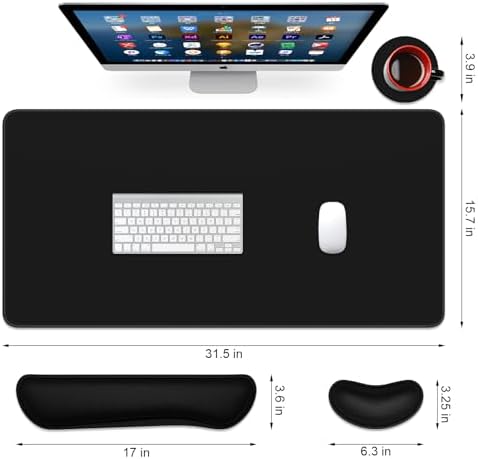 Dapesuom Keyboard Wrist Rest Mouse Pad Set, 4Pcs Extended Large XXL Gaming Mousepad + Mouse Wrist Cushion + Memory Foam Keyboard Wrist Support + Cup Coaster, Black 31.5x15.7in Desk Pad for Home Office - Image 2