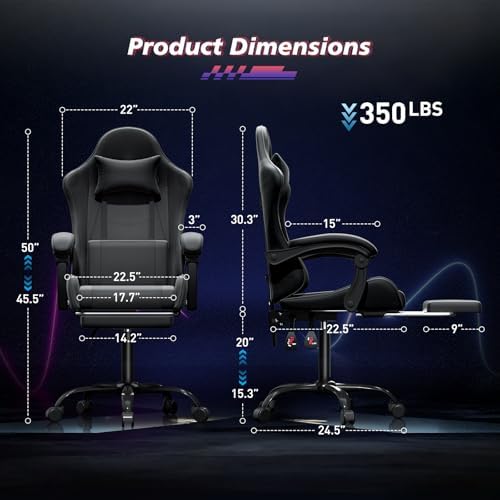 Magshion Video Gaming Computer Chair with Footrest, Black | Ergonomic, Lumbar Support, Adjustable Height, Racing Style, High Back Recliner, Comfy Leather, Swivel Seat, for Home Office - Image 3