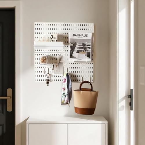 Pegboard Combination Wall Organizer Kit，4 Pegboards & 20 Accessories, Mount Display Pegboard Panel for Home Office, Gaming Room, Wall Storage,Crafts Organization,12''x12'' Each (White) - Image 4