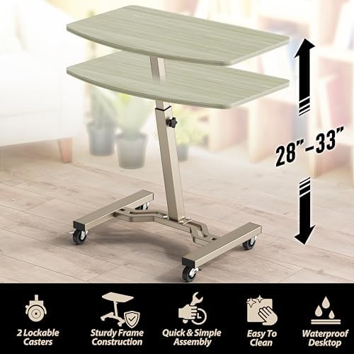 SHW Mobile Height Adjustable Laptop Rolling Cart w/Lockable Wheels, Maple - Image 4