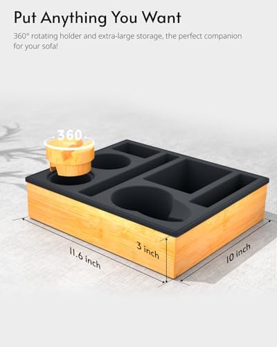 Couch Cup Holder Tray - Couch Organizer Caddy, Silicone Beach Caddy with Cup Holder, Sofa and Bed Drink Holder and Couch Tray Table for Snacks Beverage Remote (Black) - Image 2