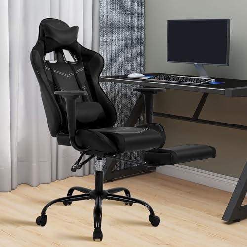 High Back PU Leather Gaming Chairs Computer Chair with Headrest & Lumbar Support, Height Adjustable Wide Seat Gamer Chair Gaming Chairs for Adults, Game Chair with Footrest & Armrest by HaiputWam
