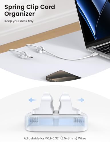 10Pack Cable Spring Holder Clips, Cord Organizer for Desk - Lamicall Adjustable Cord Clip, Wire Holder Organizer, Phone USB Charger Cable Holder, White - Image 2