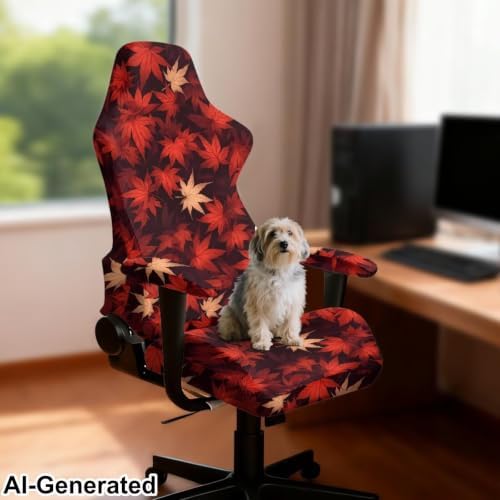 Fall Maple Leaves Gaming Chair Cover with Armrest Set of 4 Office Computer Chair Slipcovers Autumn Theme Split Computer Chairs Slipcovers for Holiday Home Club Office - Image 2