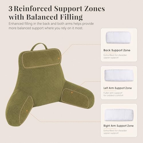 Reading Pillow with Arms for Bed Sitting Up, 24 Inch, Dark Green - Image 3