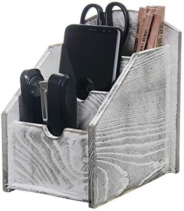 3 Slot Rustic Wooden Remote Control Frame Media Organizer, Office Supply Storage Rack,Pen storage box (Grey) - Image 4
