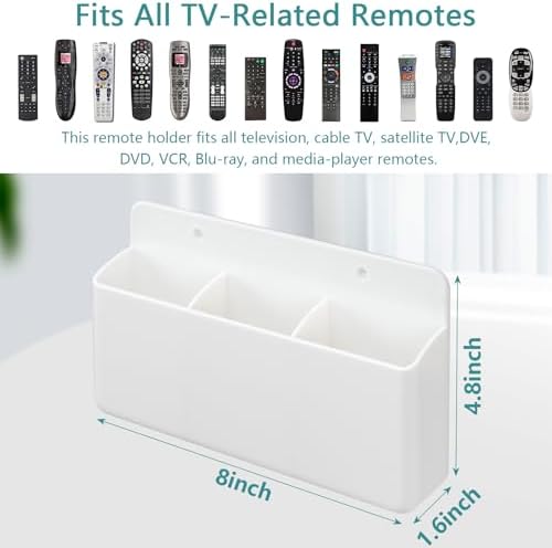 3 Slot Remote Control Holder, TV Remote Holder Wall Pen Storage Accessories for Home Office School (White) - Image 2