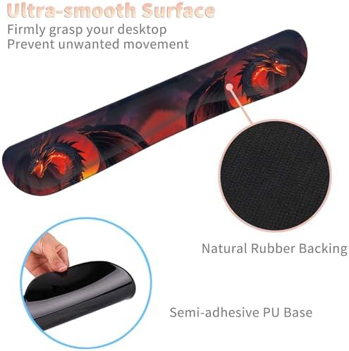 Keyboard Wrist Rest and Mouse Pad Wrist Support Set with Coasters,Ergonomic Gaming Mousepad for Home Office Working Studying Easy Typing & Pain Relief,Fire Dragon - Image 4