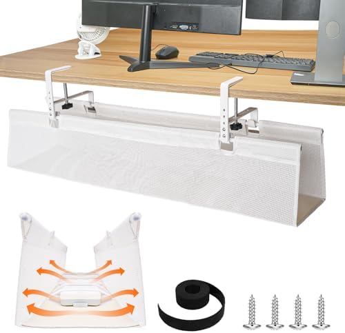 SHUWEI 36" Under Desk Cable Management Tray, Premium Mesh Cable Management for Desk, Clamp/Screw Mount Cable Tray for Office and Home (White, 35.6" L) by SHUWEI